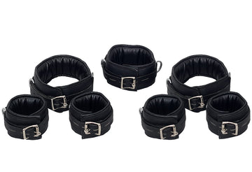 Handcrafted 7-piece padded leather bondage handcuffs set