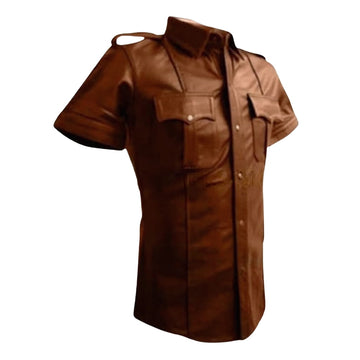 Genuine Leather Mens Short Sleeve Shirt