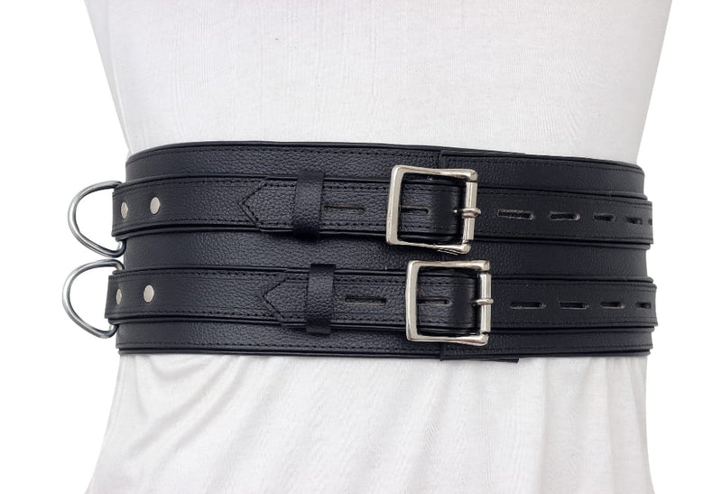 leather waist belt restraint, D-ring leather belt, bondage waist belt, adjustable leather harness belt, BDSM waist restraint