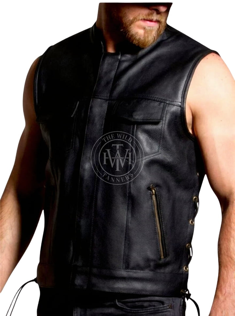 leather vest, gay leather vest, leather vest bdsm, bondage leather vest