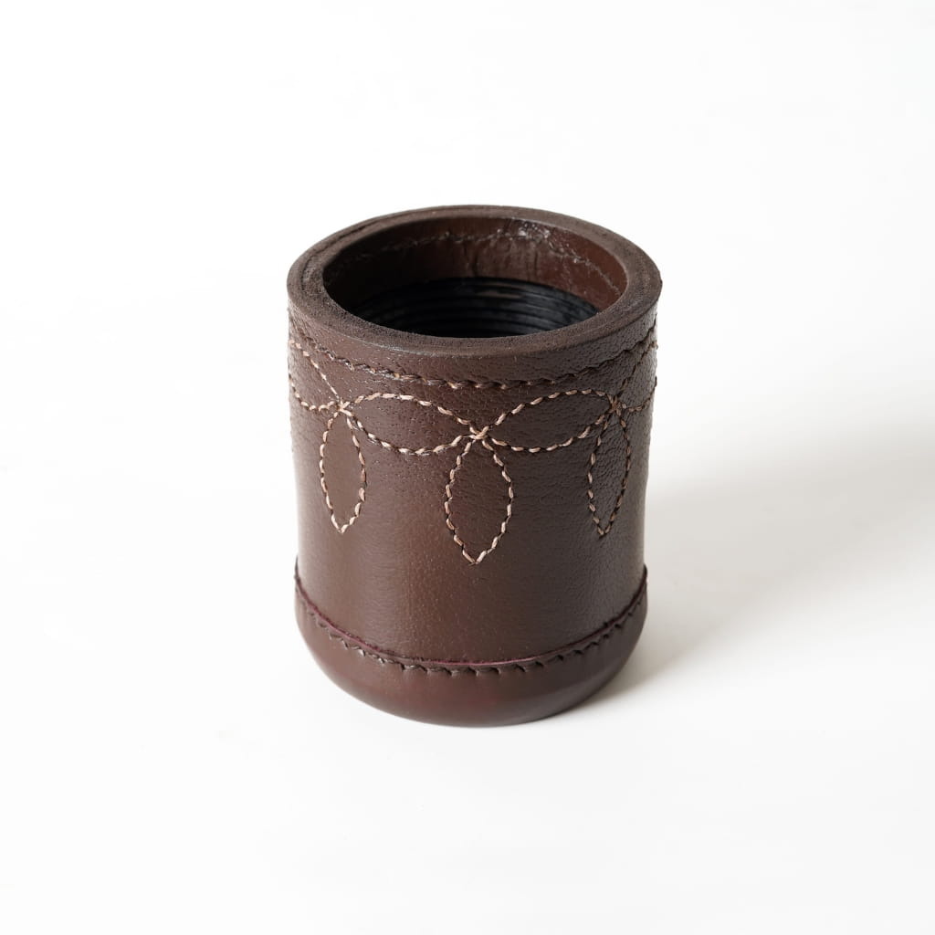 Genuine Leather Ribbed Dice Cup