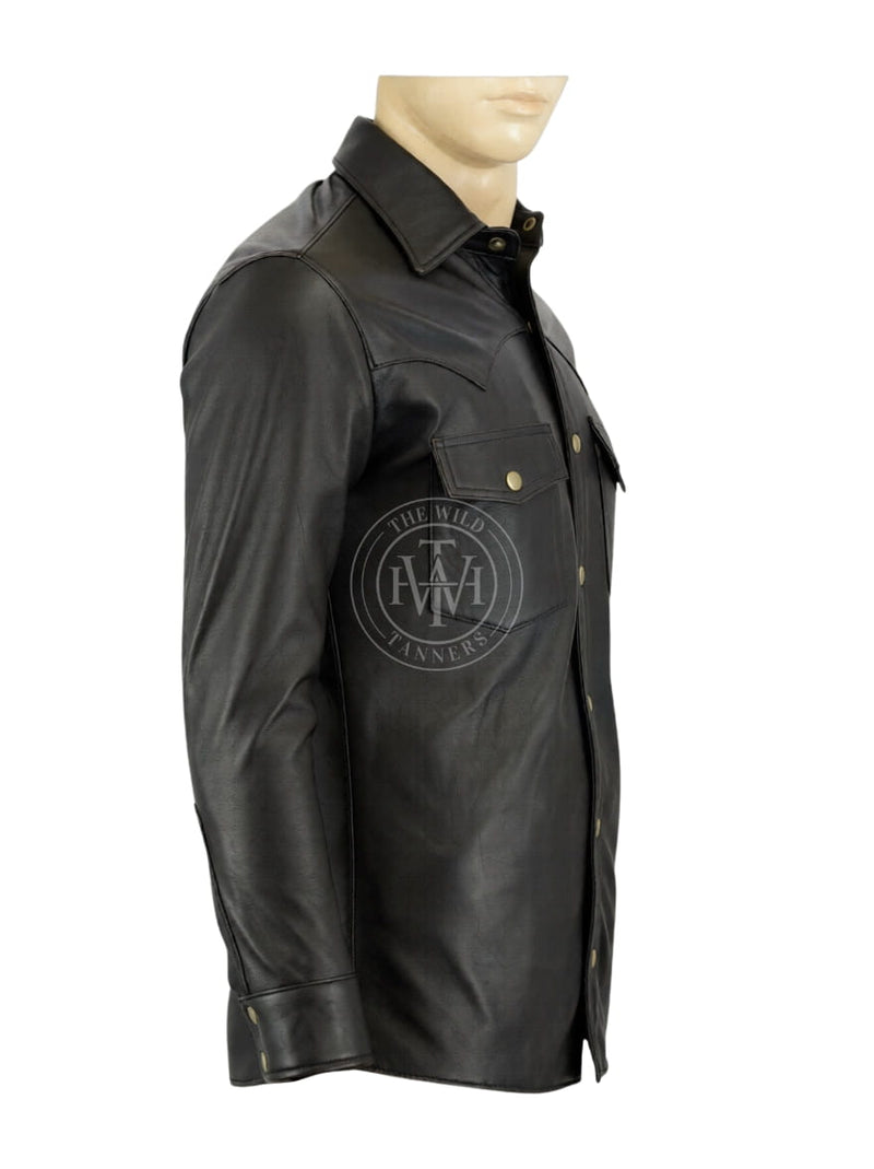 leather shirt, full sleeve black leather shirt, leather button up shirt, gay leather shirt, leather shirt BDSM