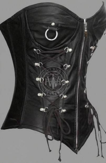 Black Leather Overbust Corset, view 2