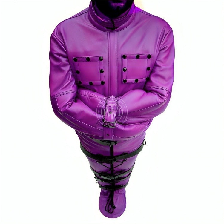 leather sleepsack bondage, full body restraint sack, BDSM leather sleepsack, padded leather bondage bag, adjustable restraint sack