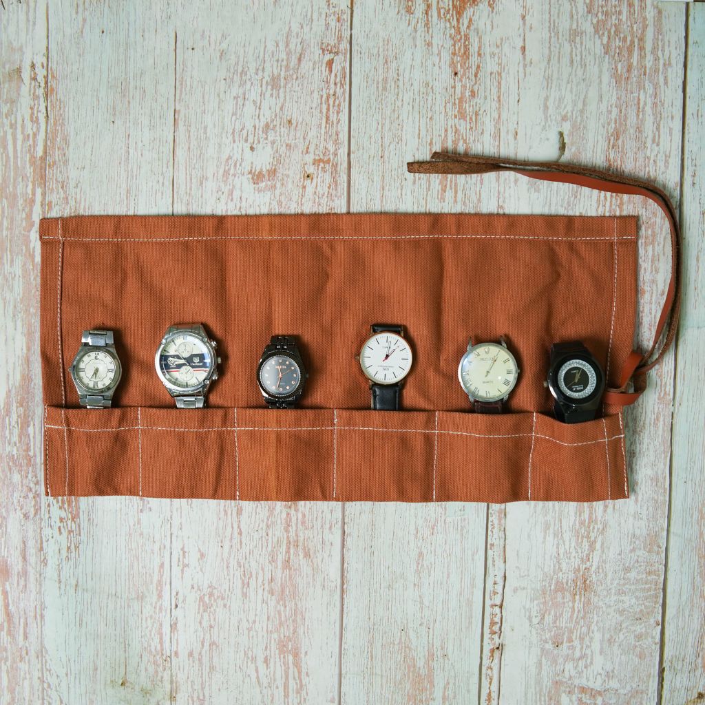 Premium Canvas Watch Rolls with 6 Pockets