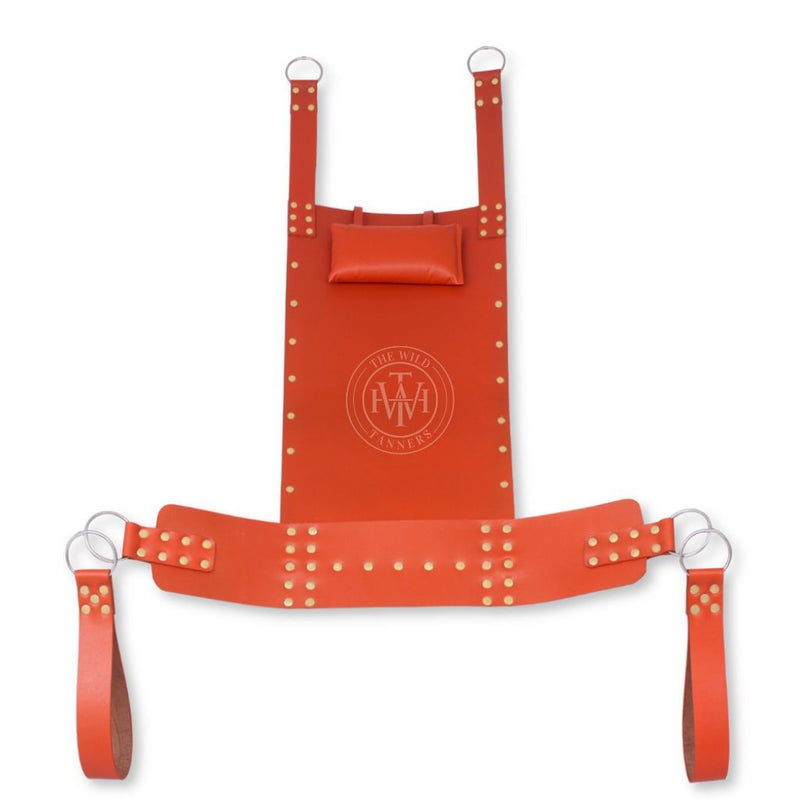 orange leather sex swing, BDSM leather swing, heavy duty sex swing, leather bondage swing