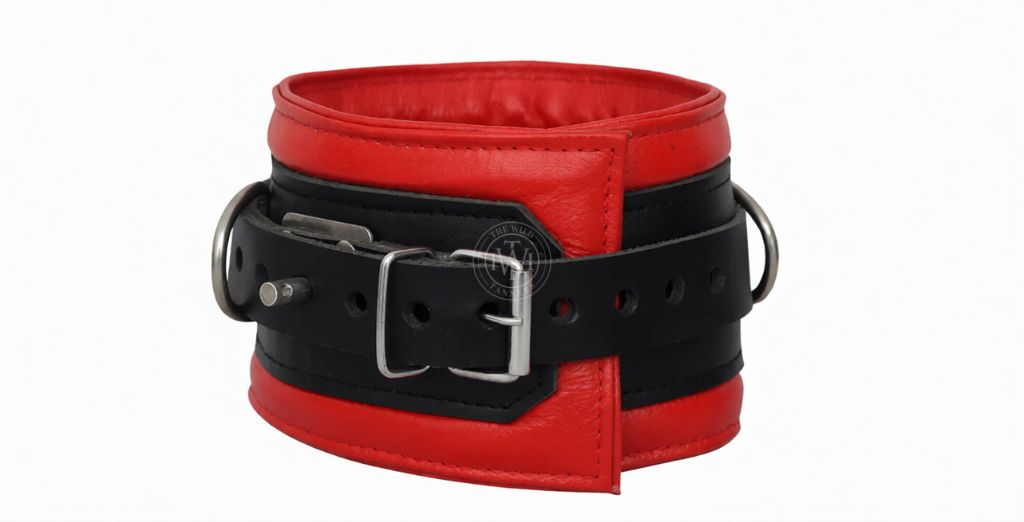 leather bondage handcuffs, BDSM cuffs, padded leather cuffs, adjustable leather restraints