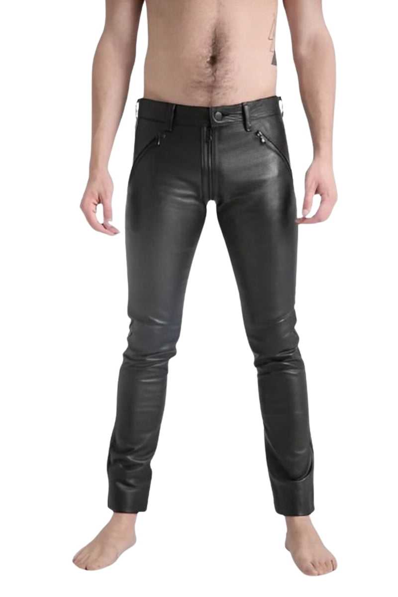 leather pants, leather bondage pants, leather BDSM pants, leather pants with back zipper, black leather pants