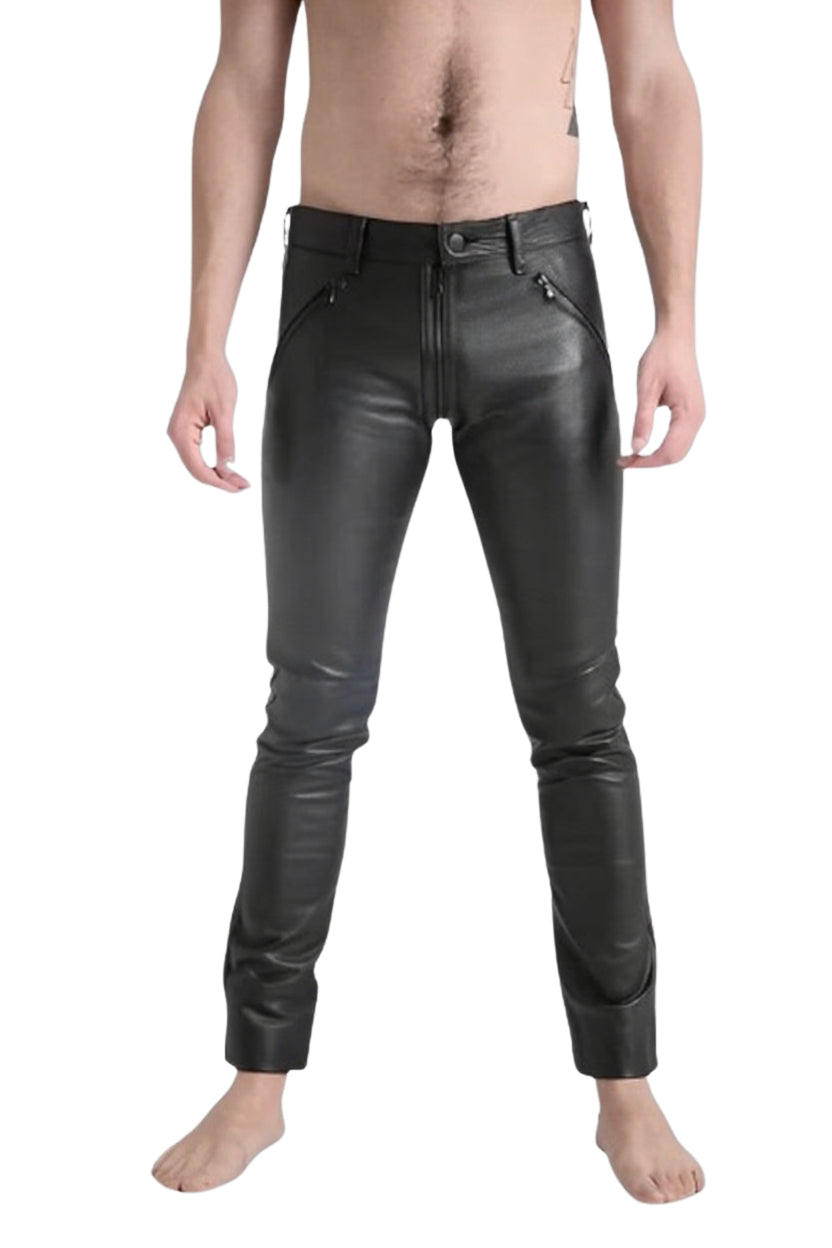 leather pants, leather bondage pants, leather BDSM pants, leather pants with back zipper, black leather pants