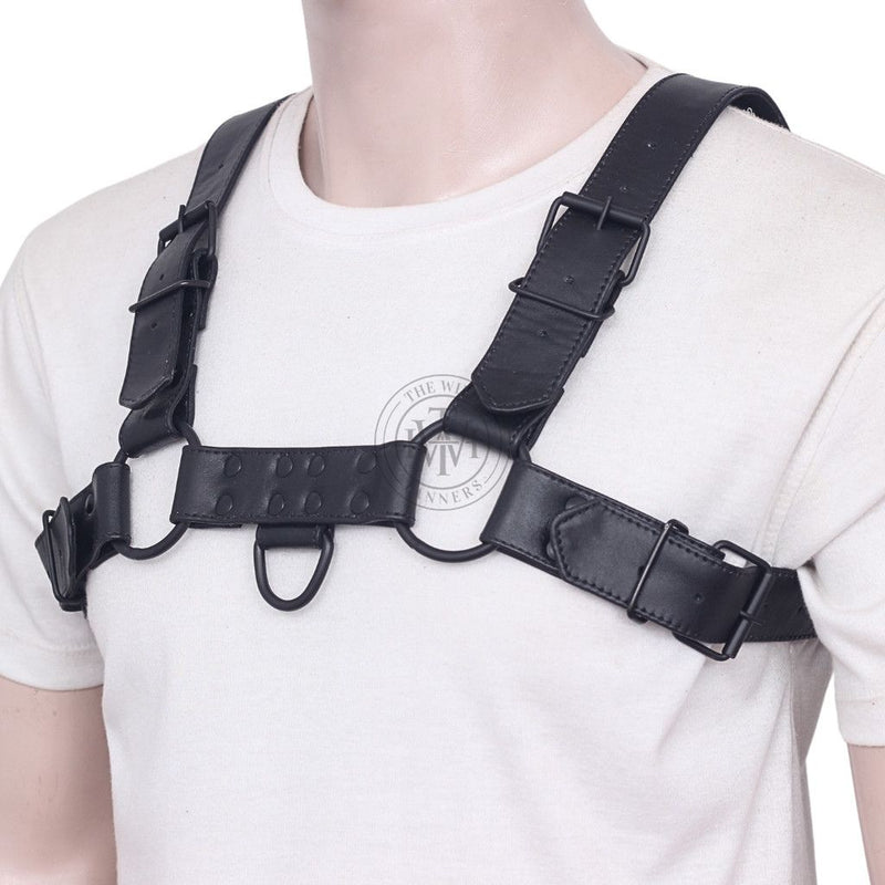 black leather harness, h-harness men, adjustable leather harness, bdsm chest harness, leather h-harness