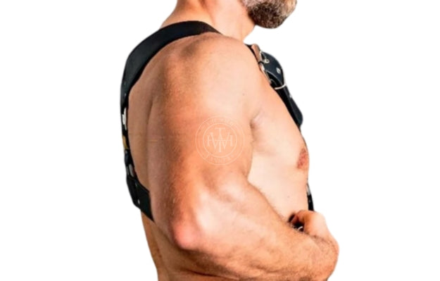 Model wear a Chest Leather Harness - Side view image