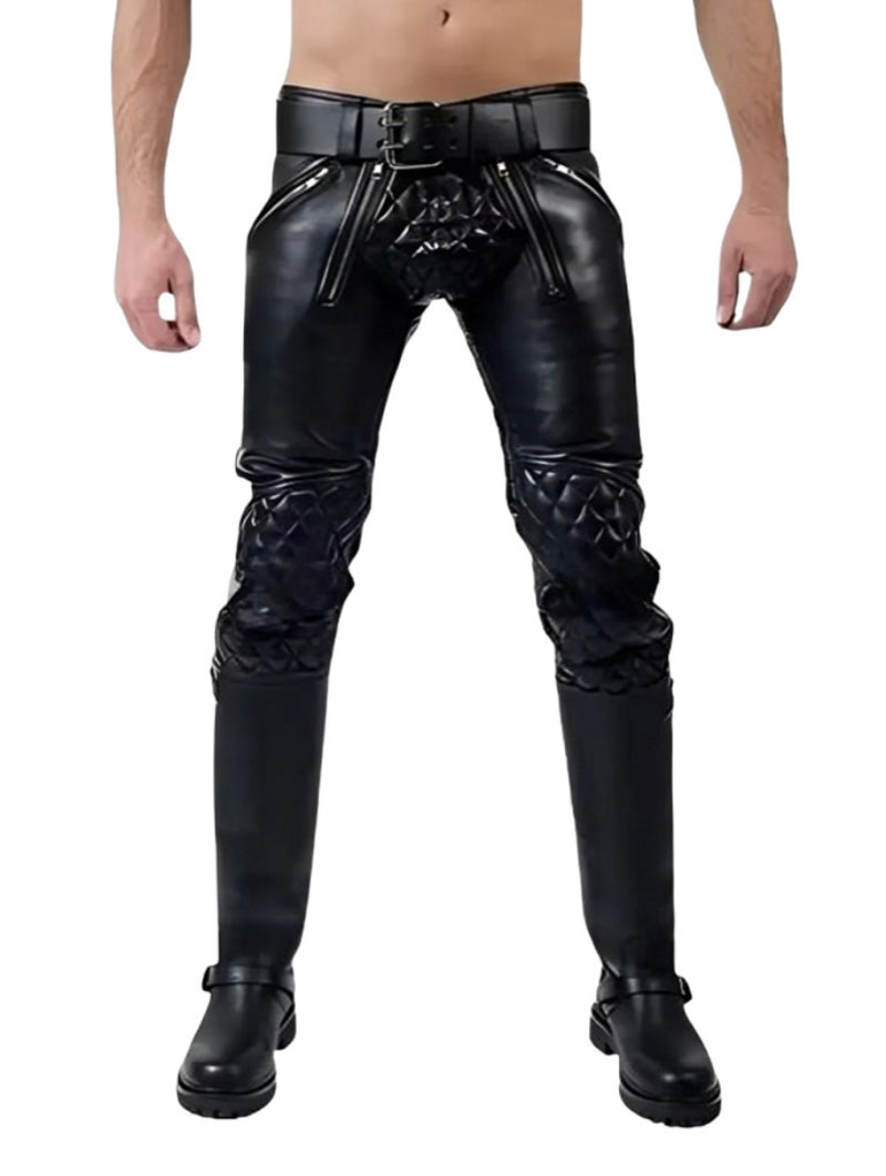 leather quilted pants, leather pants, leather BDSM pants, leather bondage pants, gay leather pants, leather pants mens