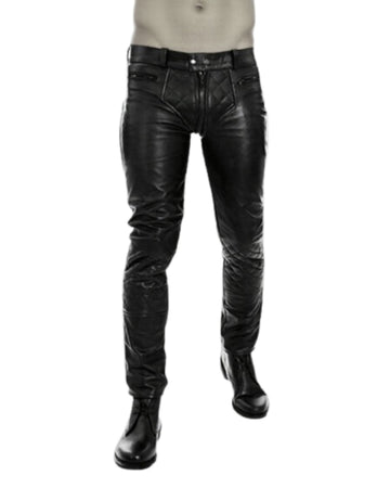 Men's quilted black leather pants