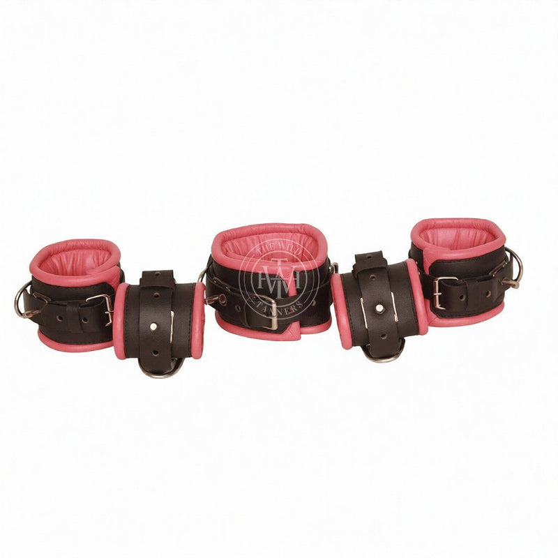 leather bondage handcuffs, BDSM cuffs, secure leather cuffs, D-ring leather cuffs