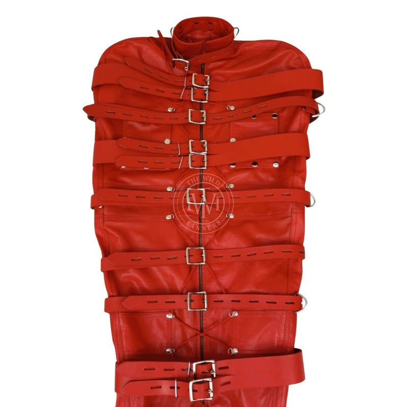 red leather sleepsack, BDSM sleepsack, leather restraint sack