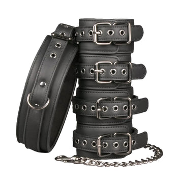 Genuine Leather Bondage Cuffs Restraints Set