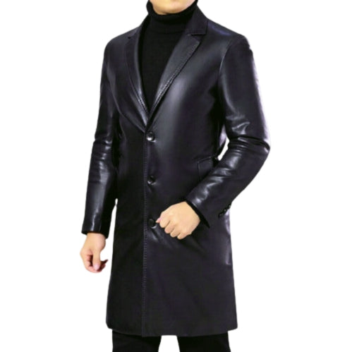 leather coat, leather long coat, leather trench coat, leather overcoat