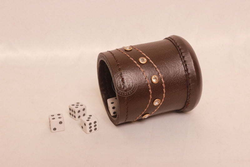 leather dice cups, brown leather dice cups, genuine dice cups