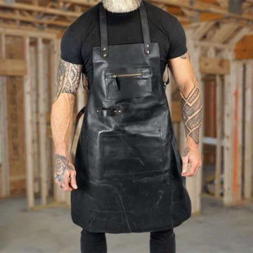 Cross Back Black Leather Apron