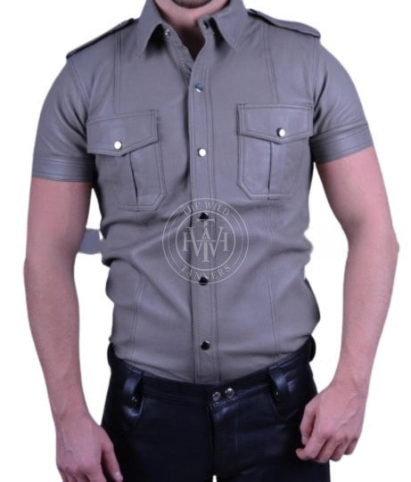 Genuine Leather Men's Short Sleeve Shirt, view 2