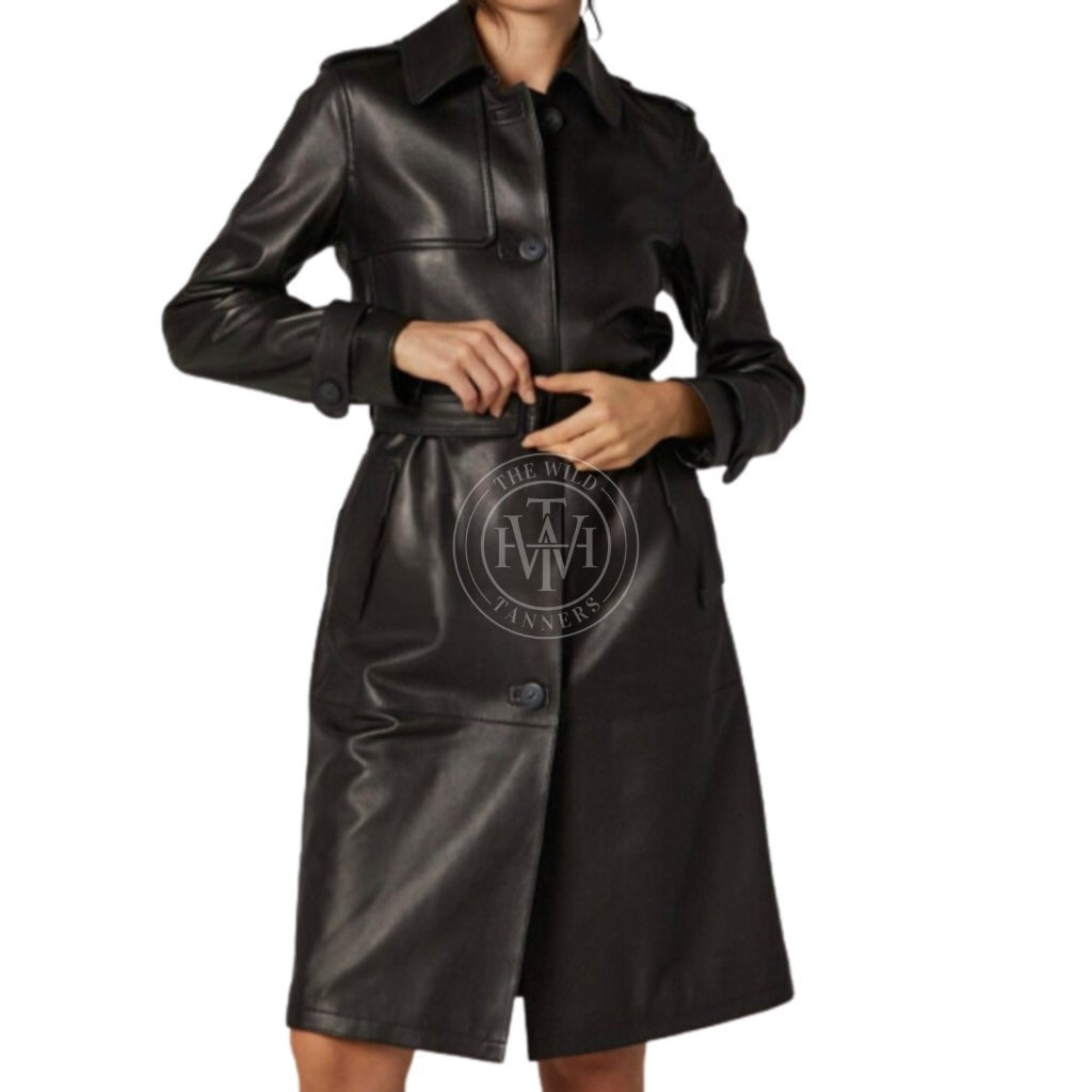 Premium Leather Trench Coat Women, view 2