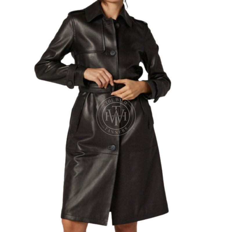  leather coat, leather long coat, leahter trench coat, leather overcoat, leather long coat