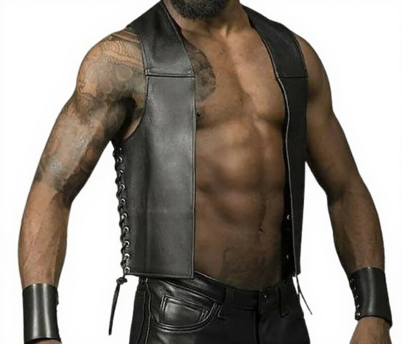 leather vest men with side laces, leather vest men, fully lined leather vest, Leather Vest