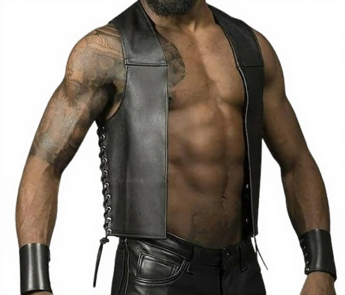 leather vest men with side laces, leather vest men, fully lined leather vest, Leather Vest
