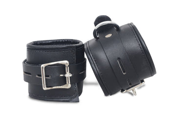 Premium Black Leather Bondage Handcuffs Set