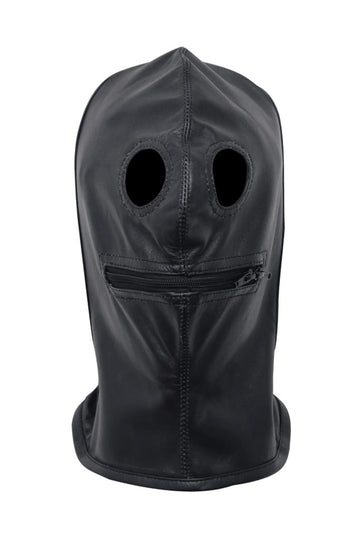 Leather Bondage Hood with Gimp Zipper