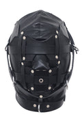 leather bondage hood, BDSM hood, adjustable leather hood