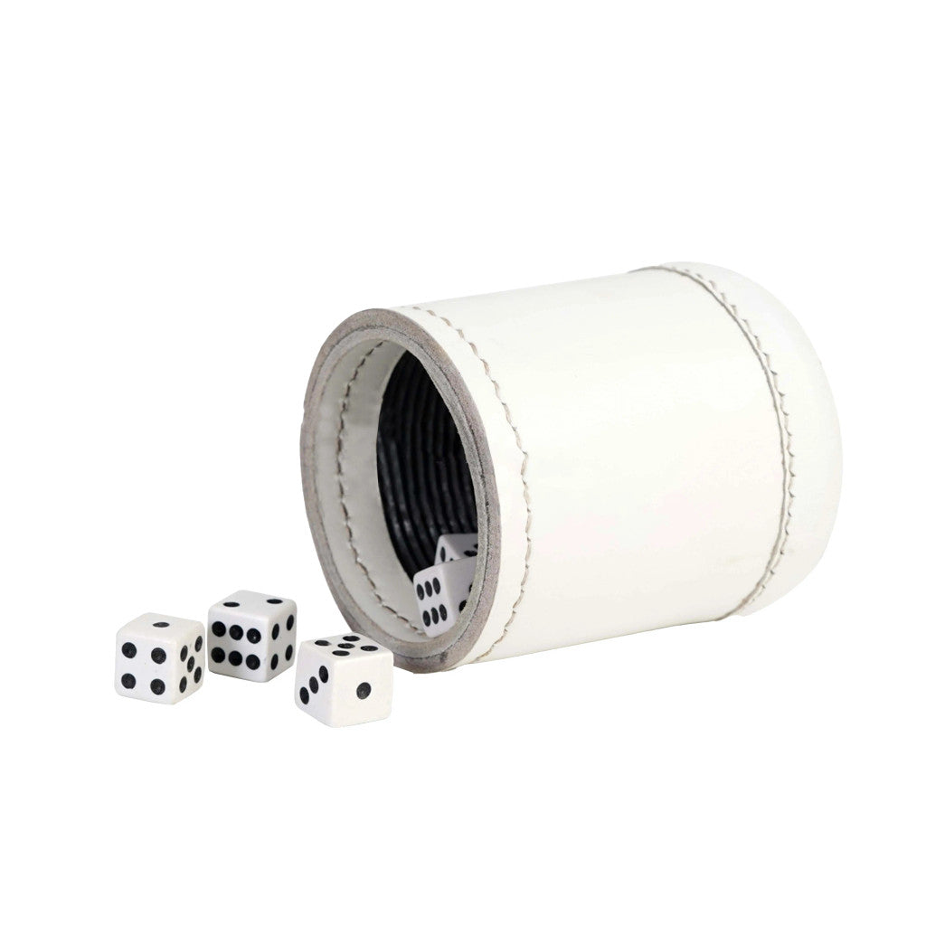 Leather Ribbed Dice Cup – White