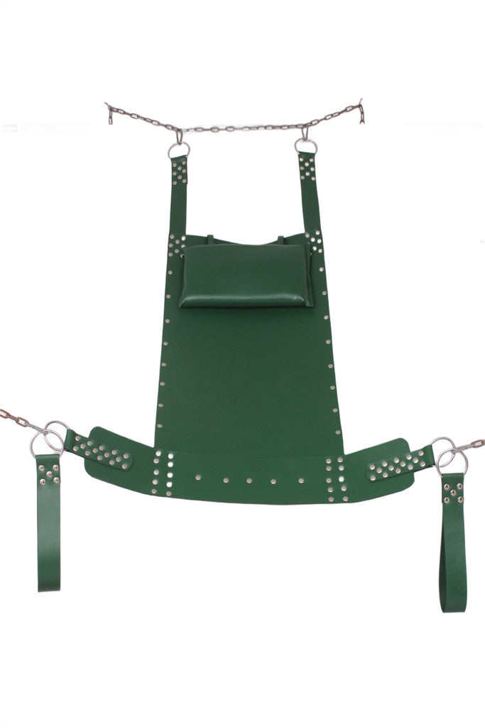 dark green sex swing, leather BDSM swing, heavy duty sex swing, leather suspension swing