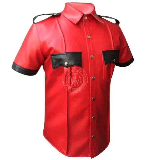 leather shirt, gay leather shirt, leather shirt bdsm, bondage leather shirt, Short Sleeve Shirt
