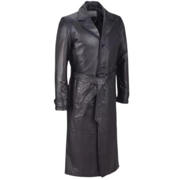 Stylish Black Trench Leather Coat