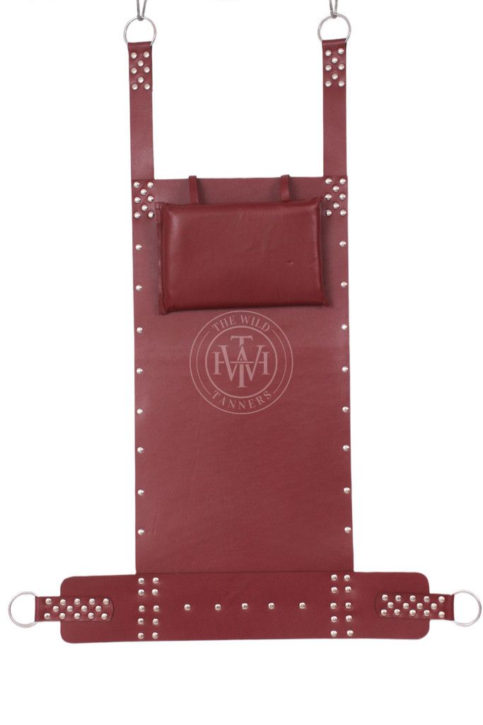 thick leather sex swing, brown leather swing, adjustable leather sex swing, BDSM leather swing