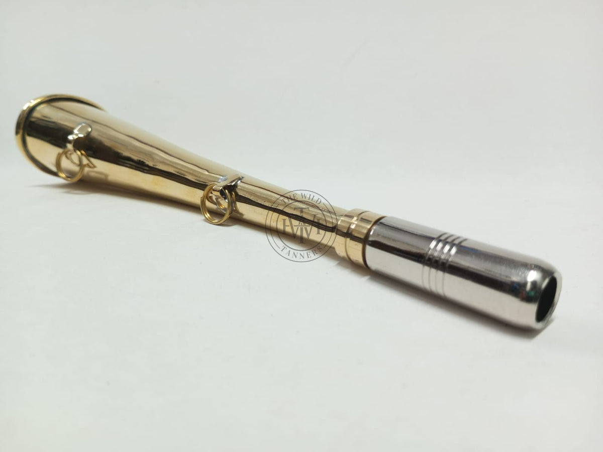 Solid brass fox hunting horn, view 2