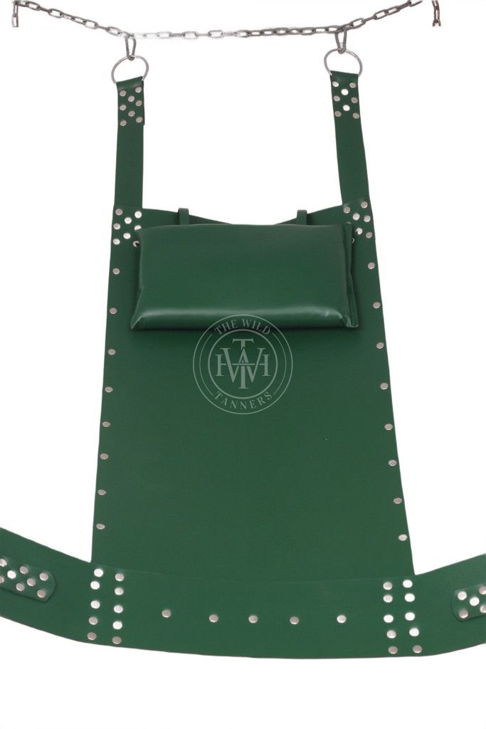 dark green sex swing, leather BDSM swing, heavy duty sex swing, leather suspension swing