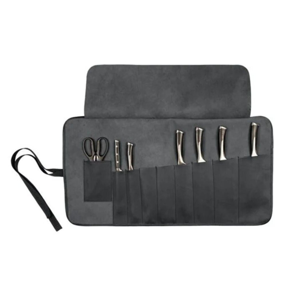 Classic Black Knife Roll Bag Leather