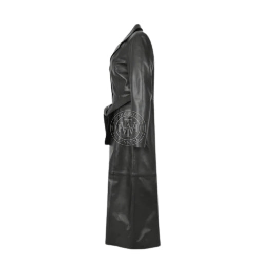 Genuine Leather Black Trench Coat For Women, view 4