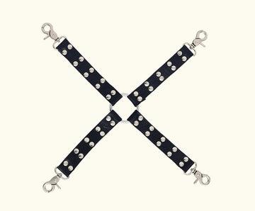 leather hogtie, black leather hogtie, BDSM hogtie
