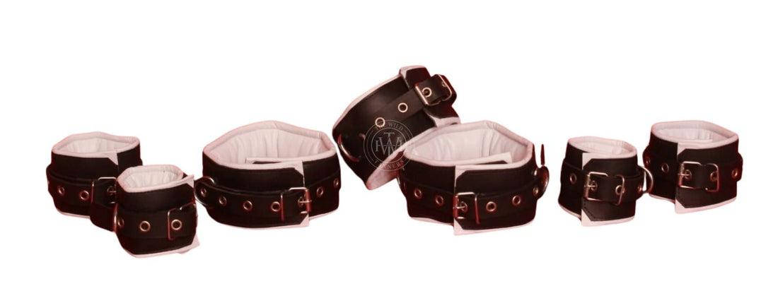 handmade leather cuffs, BDSM handcuffs, padded leather restraints, adjustable leather cuffs