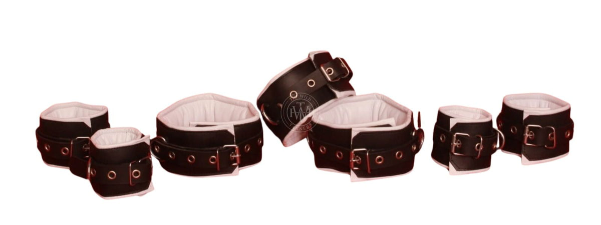 7 Pcs Handmade Leather Bondage Handcuffs Set, view 2