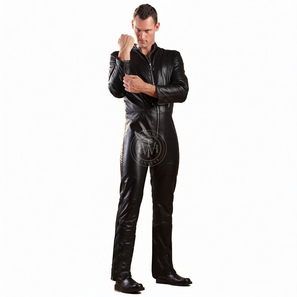 Black Leather Jumpsuit For Men, view 2
