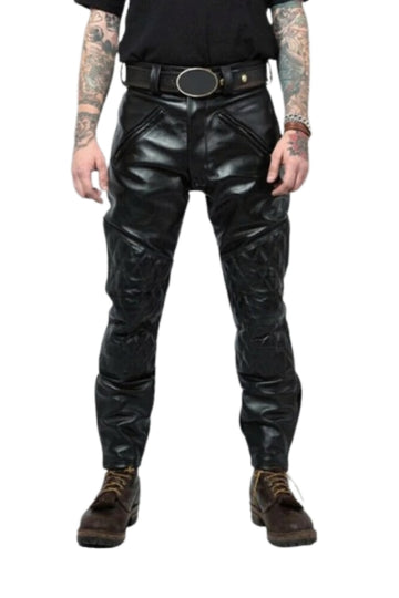 Black Quilted Leather Pants with Zipped Pockets