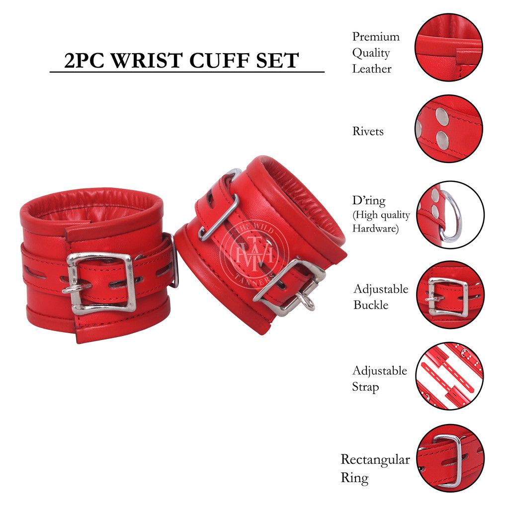 7 Pcs Red Leather Bondage Handcuffs Set Unisex, view 7