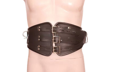 Leather bondage corset cincher with waist restraint