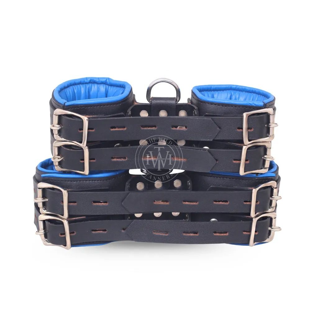black leather cuffs, ankle and wrist restraints, suspension cuffs, BDSM gear, adjustable cuffs