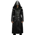 leather coat, leather long coat, leahter trench coat, leather leather overcoat, leather hooded long coat