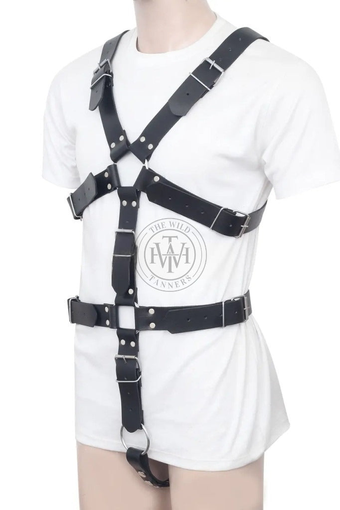 bulldog harness leather with cock ring, leather harness 